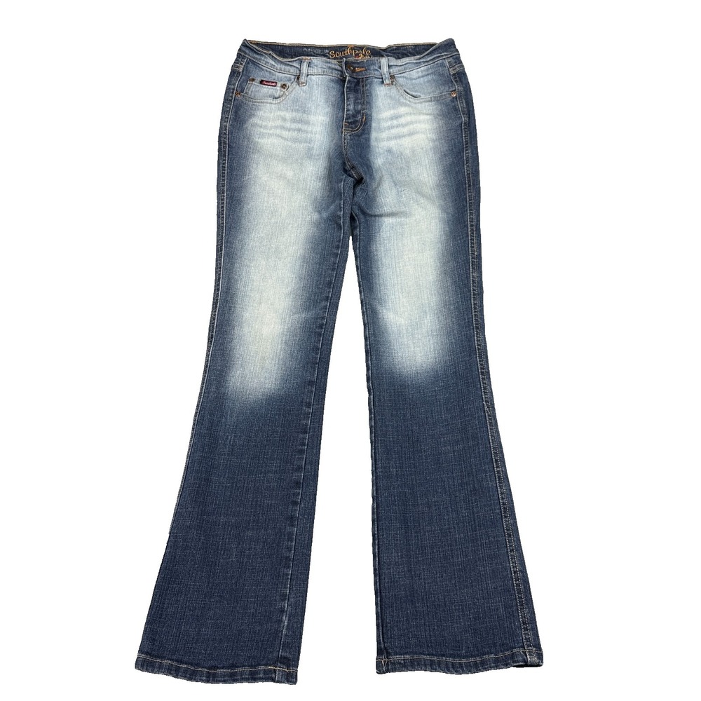 Southpole Flare Jeans Womens Sz‎ 9 Y2K Low Rise Bootcut Stretch Denim Front Fade